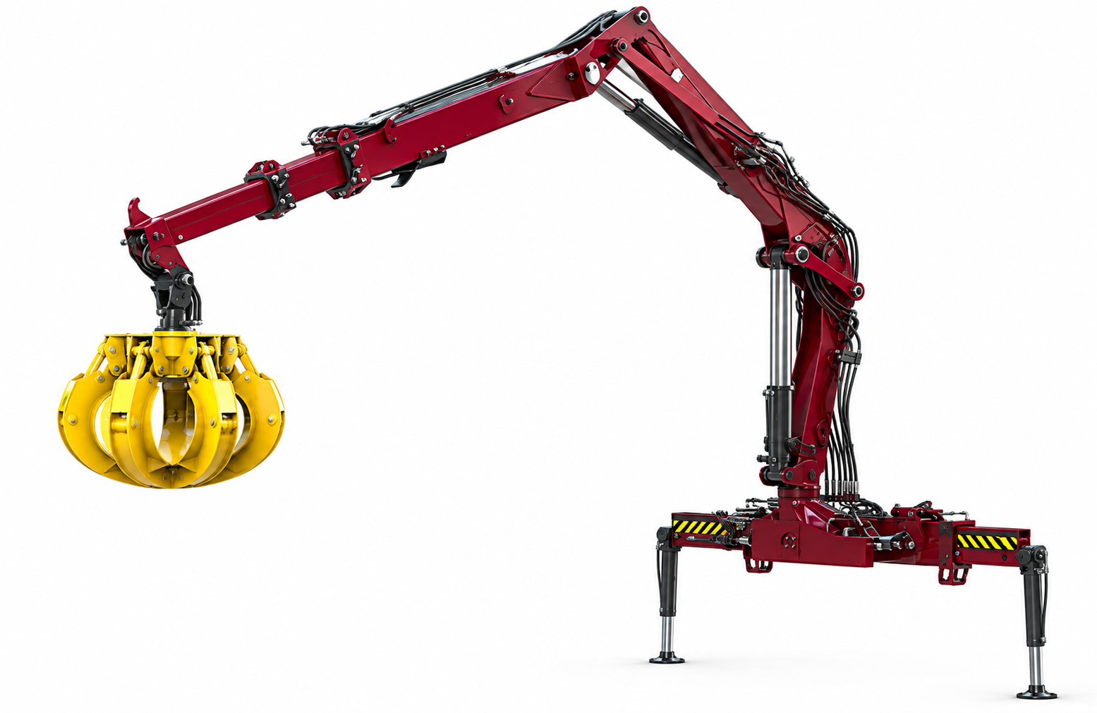 Hydraulic material-handling crane with grapple attachment